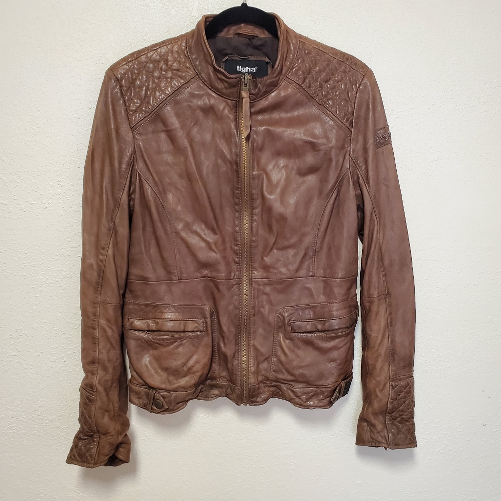 Tigha Moto Quilted Leather Jacket Size L